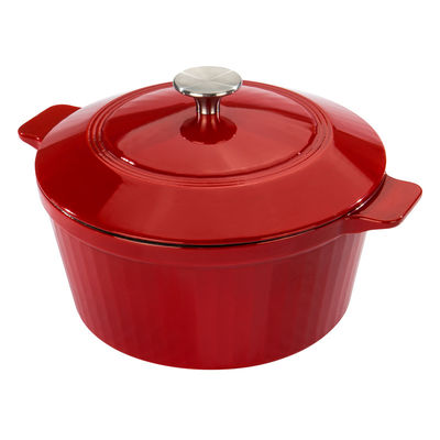 Tough Enamel 32cm Cast Iron Stock Pots 4.7kg Boiling Pot 3 Layers Coating
