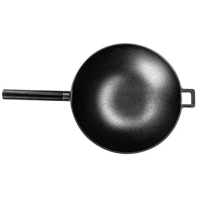 Even Heat Flat Bottom Cast Iron Wok 12.5inch PFOA Free Frying Pan With 19.5cm Handle